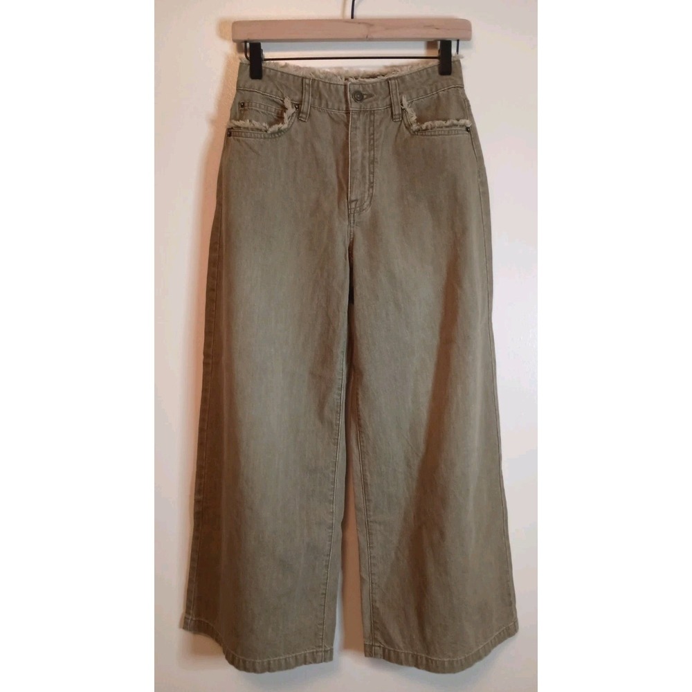 Joie Cropped Wide Leg Jeans Raw Hem Khaki Olive Brown Neutral Denim Pants NWOT